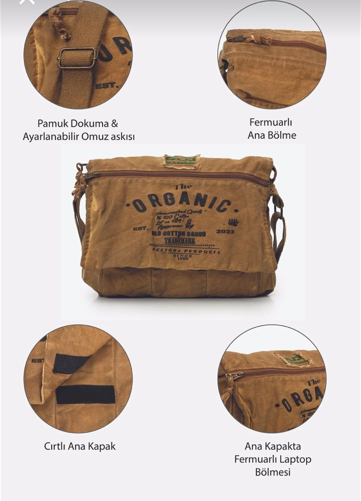 Old Cotton Cargo Ayarlanabilir askılı fermuarlı omuz ve çapraz çanta